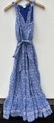 Shoshanna Maxi Dress 2 Bright Blue Floral Silver Shimmer Metallic • $44.99