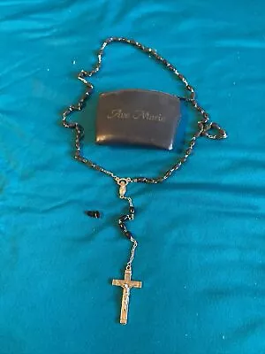 Vintage Autom Catholic Rosary W/ Ave Maria Zipper Pouch • $8