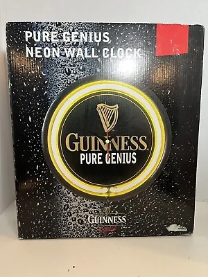 New 11 1/2  Guinness Beer Pure Genius Yellow Neon Wall Clock Bar Man Cave • $49.99