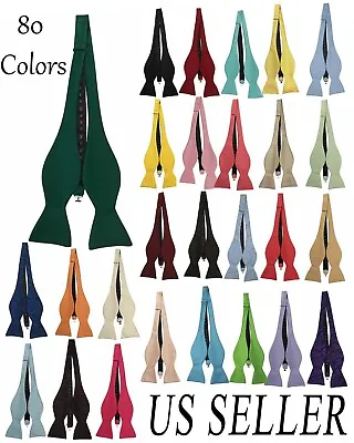 Men's Self Tie Bowtie Quality Adjustable Neck Band Satin Solid Pattern Colors US • $12.50