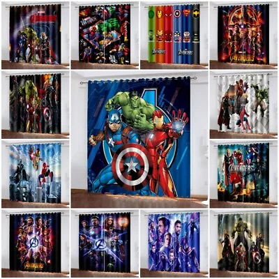 Kids Boys Marvel The Avengers Thick Blackout Curtains Thermal Ring Top Eyelet UK • £23.99