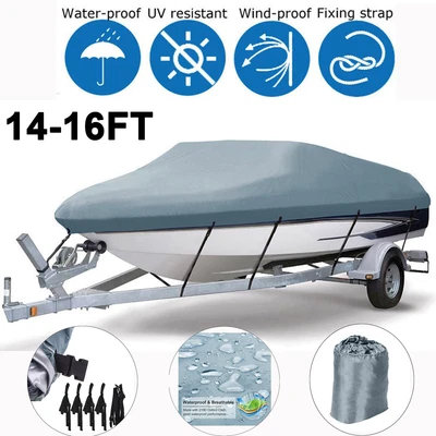 £21.99 • Buy 210D Heavy Duty Waterproof Boat Cover Fish SKI V-Hull Dinghy Speedboat - 14-22ft