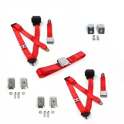 Ford Mustang 1971 - 1973 Airplane 3pt Red Retractable Bench Seat Belt Kit W/ Bra • $348.99