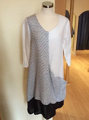 Eden Rock Tunic Dress Size M BNWT Cream Black Linen 3/4 Sleeve RRP £138 NOW £55 • £55