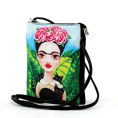 Frida Kahlo Handbag Purse Pink Rose Cat Artist Art Mexicana Crossbody Gift • $31.49