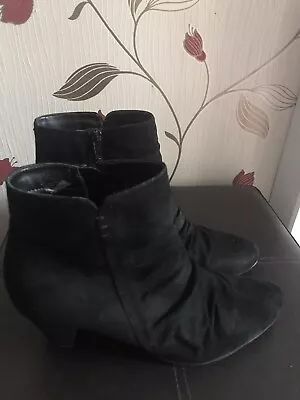 Cara London Ankle Boots Size 6/39 Black Suede Rouched Scrunched  Freeflex Sole • £9.99