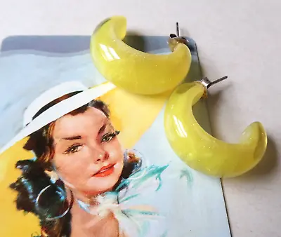 Vintage Zsiska Yellow Resin Hoop Post Earrings • $30