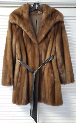 🌾 Vintage Estate Ranch Mink Stroller Coat & Belt Size Large 12 14 Brown 🌾 • $345