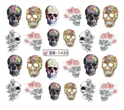 Skulls Nail Art  (Water Decals)!  Skull And Flowers Nail Art • $2.99