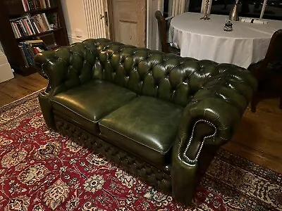Antique Green Leather Chesterfield Sofa • £899