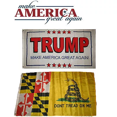 3x5 Donald Trump White #2 & Maryland Gadsden Wholesale Flag Set 3'x5' • $8.94