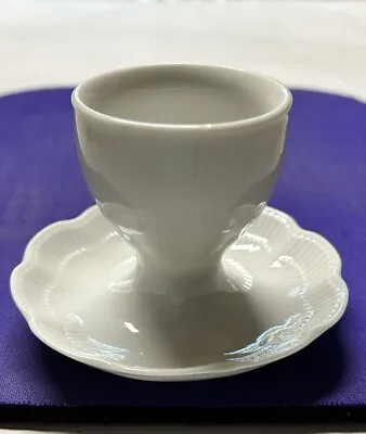 AK KAISER Germany ROMANTICA White Porcelain Textured Egg Cup W/ Scalloped Bowl   • $9.99