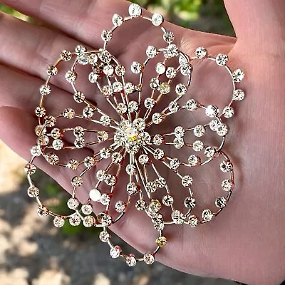 Massive Mid-Century Sparkling Rhinestone Flower Brooch - WOW • $66.50