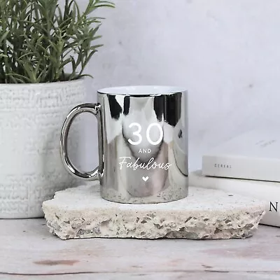 Engraved Shiny Silver Mug 30 & Fabulous Coffee Cup 30th Birthday Gifts For Her • £8.99