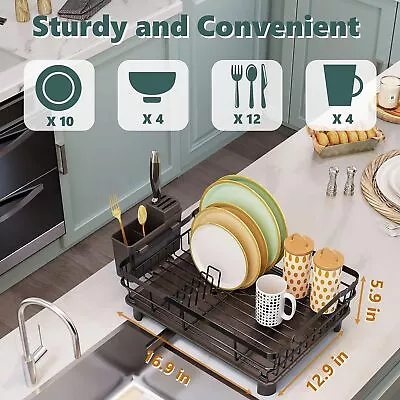 Anti-Rust Dish Drainer Drying Rack With Removable Drip Tray And Cutlery Holder • $21.68