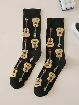 Guitar Pattern Crew Socks For Men Cool Socks Novelty Socks Fun Socks • $6.32