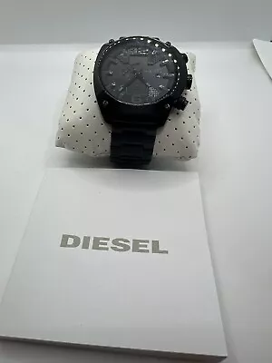 DIESEL Mega Chief Mens Blackout Chronograph Watch Large Dial Black Steel Band • $45