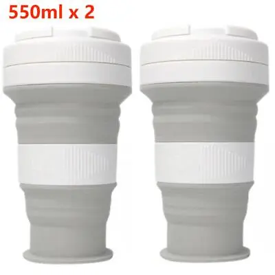 2Pcs 550ml Collapsible Camping Cup Silicone Coffee Cup Portable Travel Mug Grey • £12.89