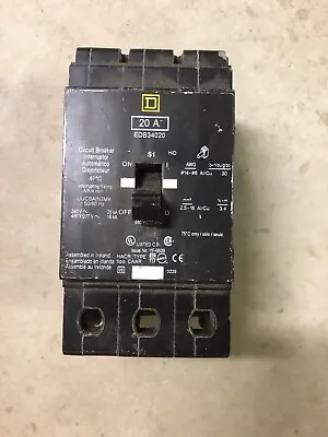 Square D EDB34020 20 Amp 480/277V 3 Pole Circuit Breaker  • $179.99