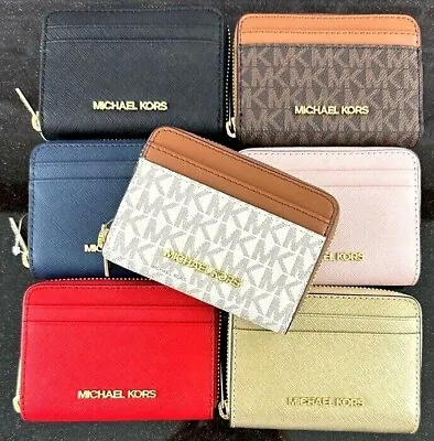 Michael Kors Jet Set Travel Leather Medium Zip Around Card Case Wallet Bag $188 • $49