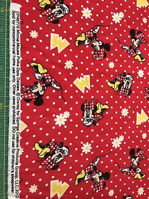 2012 Minnie Mouse Polka Dot Ad Daisies Flannel Fabric Sold By The Yard #663 • $9.89