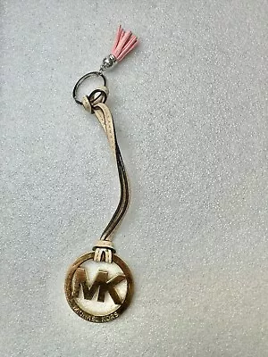 Michael Kors Silver Charm Tan Leather Loop Strap Key Fob Bag Keychain Hang Tag • $15