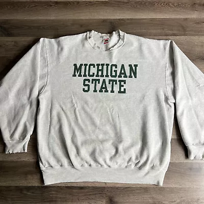 VTG Michigan State Sweatshirt Mens 2XL XXL Spartans Thrashed Distressed USA Made • $27.95