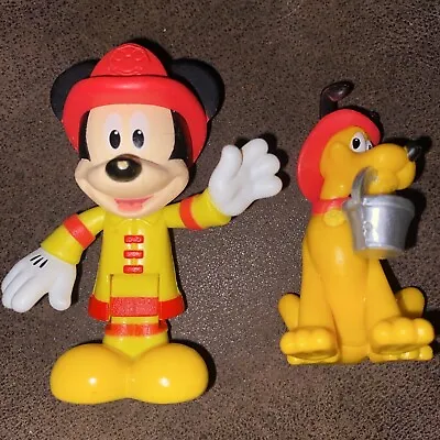 Mickey Mouse & Pluto Firefighter Fireman Fire Dog Disney Figures • $9