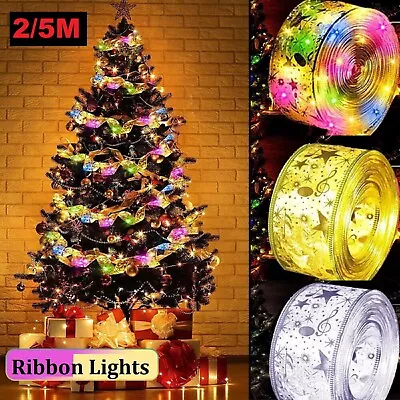 LED Christmas Tree Ribbon Bow Xmas Hanging Light Up Topper Top Lights Decor Home • $12.99