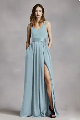 WHITE BY VERA WANG V Neck Halter Gown With Sash NWT Mist Blue New With Tag Size • $140