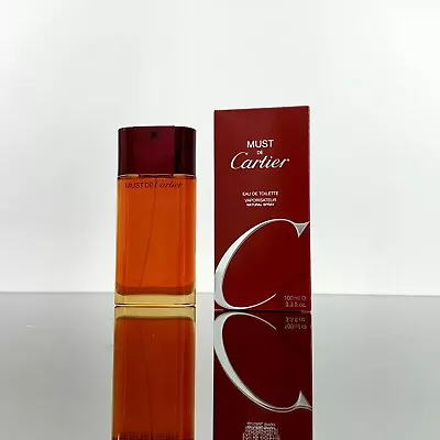 Must De Cartier For WOMEN 3.3oz/100ml EDT Spray *RARE-VINTAGE RED BOTTLE* (BG20 • $119.95