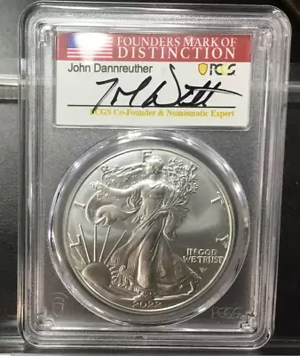 2022 Silver Eagle MS70 FDOI FOUNDERS MARK ~ John DANNREUTHER HAND SIGNED PCGS • $59.99