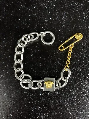 Vintage Versace Gold And Silver Chain Bracelet Pin Charm Medusa Unisex Rare • $165