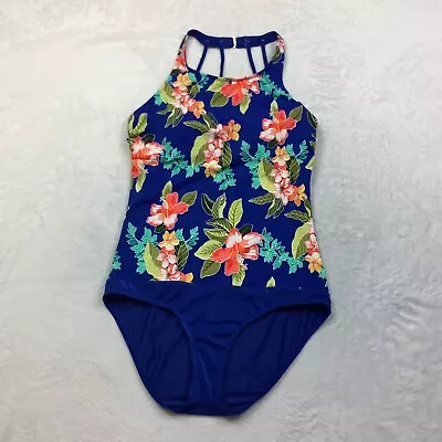 Zantzen One Piece Swimsuit Sz 12 Womans Blue Floral Wireless Light Padded Halter • $21.99