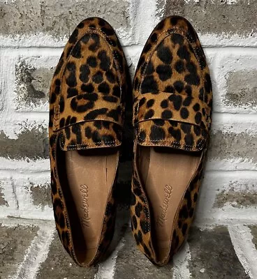 Madewell Frances 8.5 Leopard Print Calf Hair Skimmer Loafer Slip On Flats Shoes • $35.99