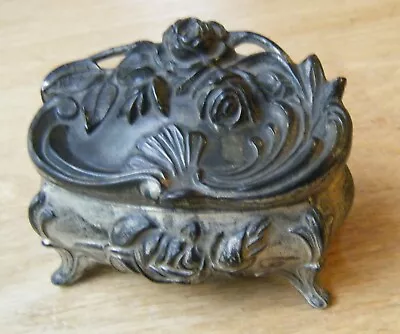 Antique Vintage Art Nouveau Casket Trinket Box Silk Lining • $24.99