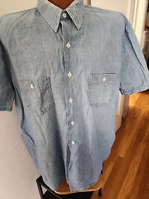 Vintage Cotton ?  Chambray Shirt Oshkosh Union Made Xl Short Sleeve • $19.99