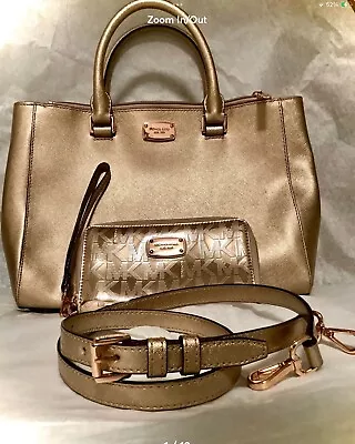 Michael Kors Gold Satchel + MK Rose Gold Wristlet Wallet • $110