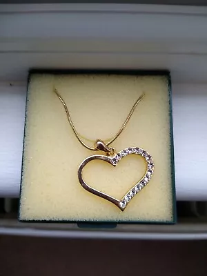£1.99 • Buy Faux Gold Heart Necklace With Half Crystals