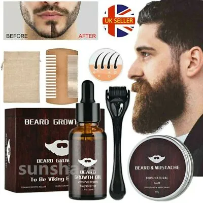 £9.45 • Buy Professional BEARD GROOMING KIT Derma Roller Beard Hair Growth Oil Serum Comb UK