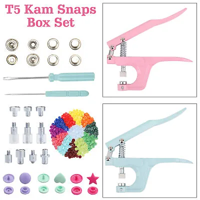 KAM Snaps Plastic Poppers T5 Fastener Eyelets Pliers Box Kit DIY Clothing Studs • £16.79