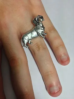 D12 Dachshund Dog English Pewter Ladies Ring Adjustable Handmade In Sheffield • $12.43