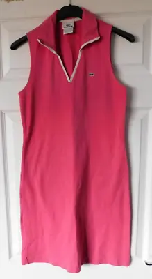 LACOSTE Pink White Trim Collar Sleeveless Tennis Dress Size 38 UK Medium ? • £22.95