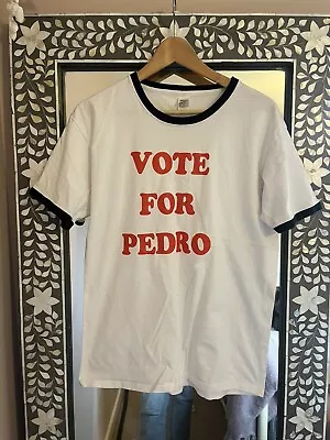 Men’s ‘Vote For Pedro’ White Slogan T-shirt Napoleon Dynamite Fancy Dress Size L • £10