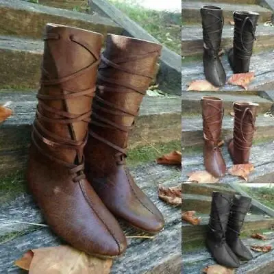 £25.99 • Buy Womens Mens Medieval Viking Boots Leather Reenactment Cosplay Stage Boots Casual