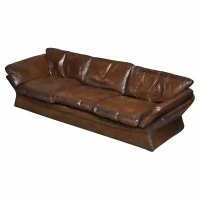 Super Rare Low Mid Century Modern Designer Fully Restored Brown Leather Sofa • $8404.43