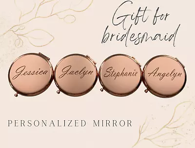 Personalized Engraved Makeup Mirror Folding Mini Bridesmaids Gift Gold 2-Sided • $19.90