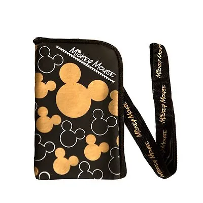 Disney Mickey Mouse Gold & Black Lanyard Zipper Wallet ID Pouch Fast Pass Holder • $8.80