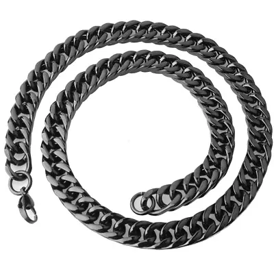 Mens Black Stainless Steel Curb Cuban Chain Necklace Or Bracelet 6/8/10/12/15mm  • $6.83