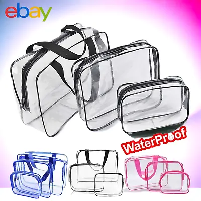 3 Piece Waterproof Travel Bag Set Transparent Makeup Toiletry Clear Wash Pouch • £4.85